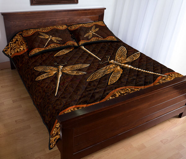 Dragonfly Wood Carving Quilt Bed Set - Love Quilt Bedding Set