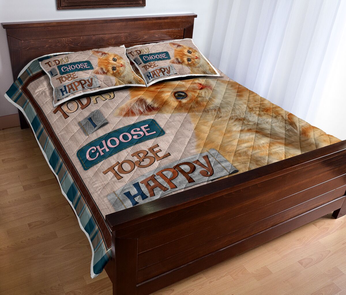 Cat Today I Choose Tobe Happy Quilt Bed Set - Love Quilt Bedding Set