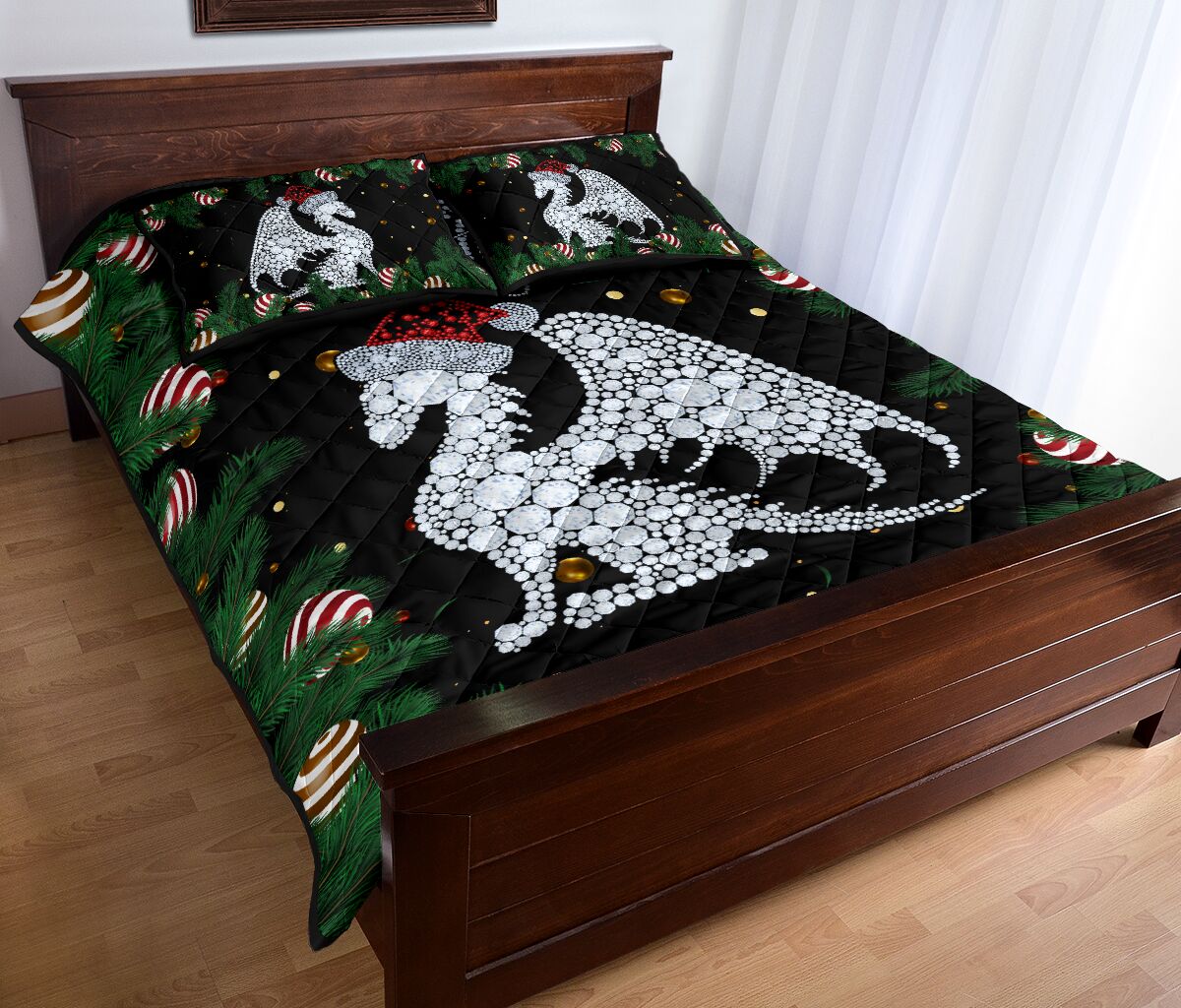 Dragon Diamond Hat Santa Backgroud Christmas Quilt Bed Set- Love Quilt Bedding Set