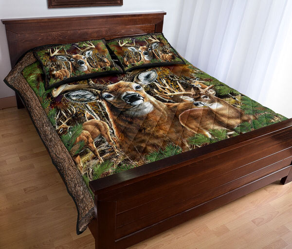 Deer Pine Tree Quilt Bed Set - Love Quilt Bedding Set