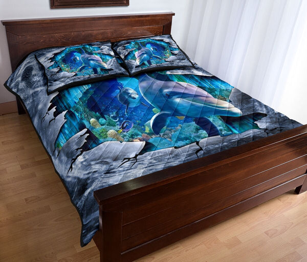 Dolphin 3d Gulf Quilt Bed Set - Love Quilt Bedding Set