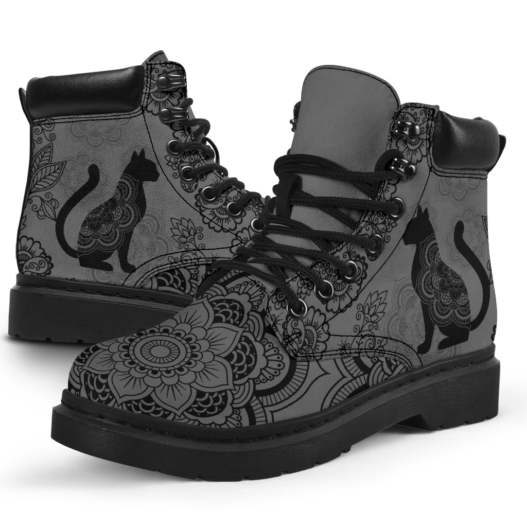 Cat Mandala Edition Gray Boots Sky - Love All Season Boots