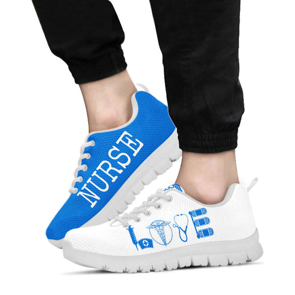 Nurse- Love Blue White Sneakers, Running Shoes, Shoes For Women, Shoes For Men, Custom Shoes- Love Sneakers