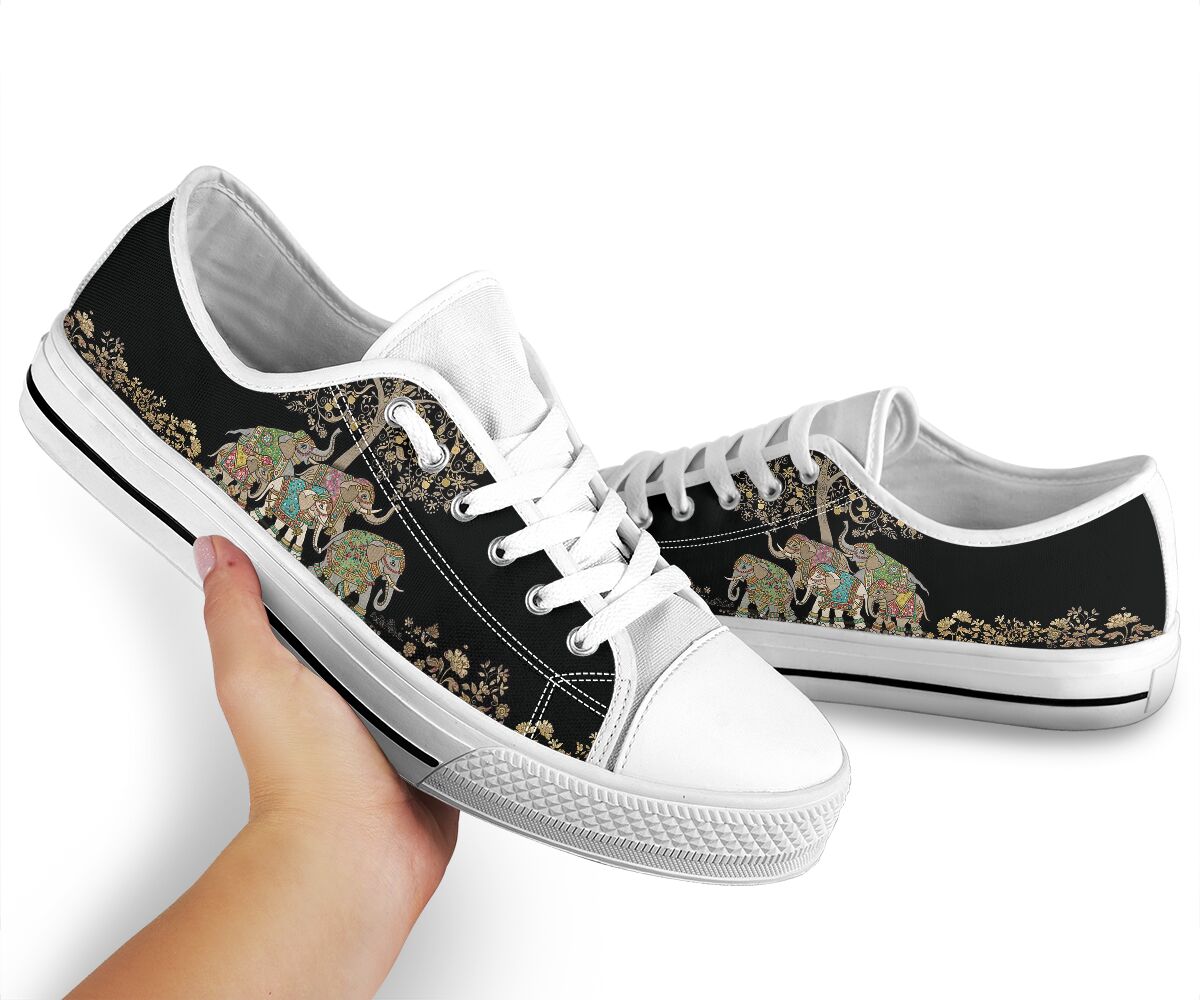 Elephant Flower Art Low Top  Shoes