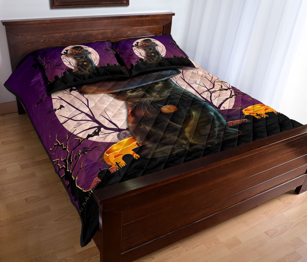 Cat Halloween Art Style Quilt Bed Set - Love Quilt Bedding Set