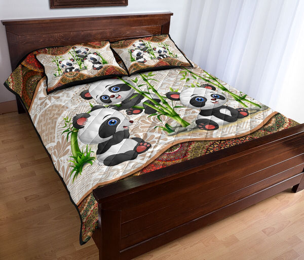 Cute Panda And Bamboo - Bed Set - Love Quilt Bedding Set