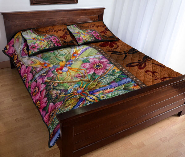 Dragonfly Art Leather Style Quilt Bed Set- Love Quilt Bedding Set