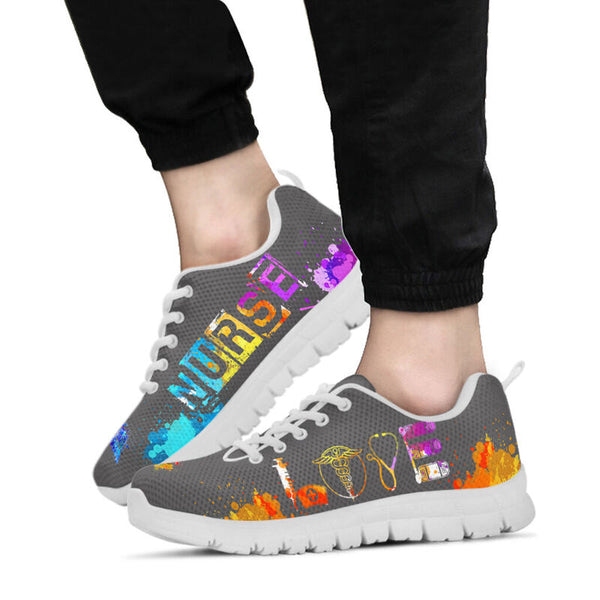 Nurse Love Art Grey Kd Sneakers, Running Shoes, Shoes For Women, Shoes For Men, Custom Shoes- Love Sneakers