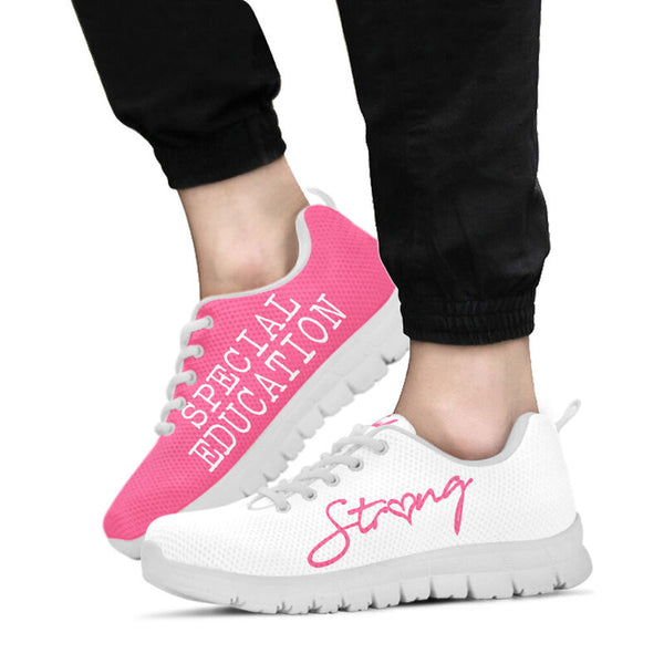 Special Education Strong Pink White Sneakers, Running Shoes, Shoes For Women, Shoes For Men- Love Sneakers