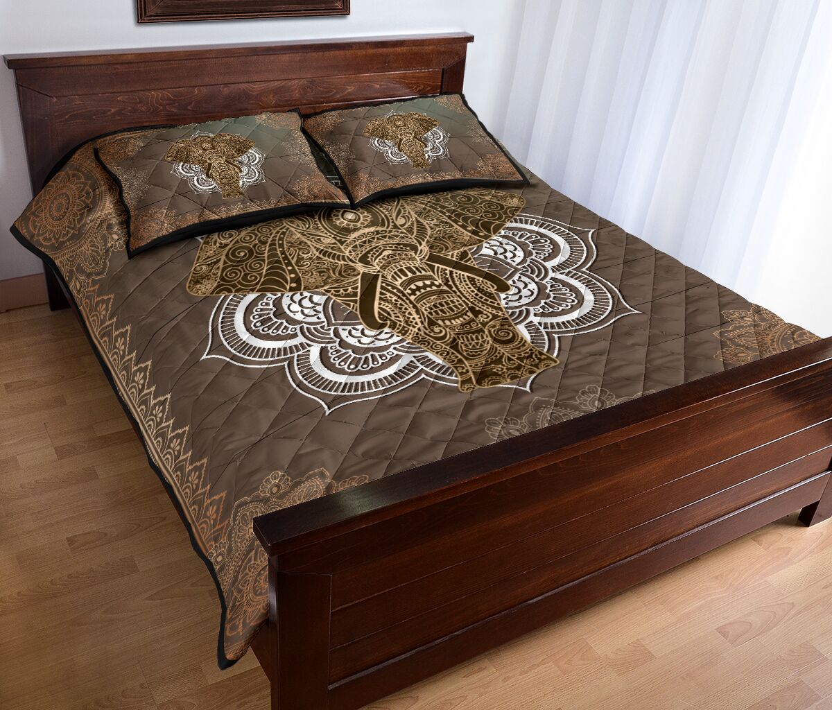 Elephant Gold Mandala Style Quilt Bed Set- Love Quilt Bedding Set