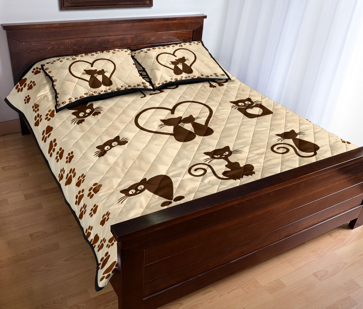 Cats Lover Pattern Quilt Bed Set - Love Quilt Bedding Set