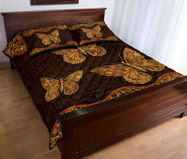 Butterfly Wood Carving Quilt Bed Set - Love Quilt Bedding Set