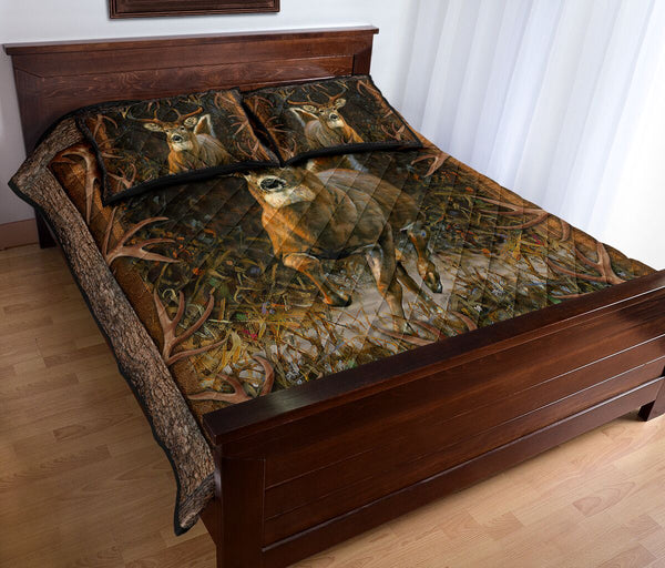 Deer Pine Tree Quilt Bed Set 9- Love Quilt Bedding Set