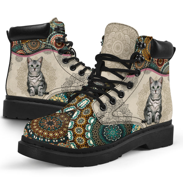 Silver Tabby Cat - Vintage Mandala Asboot Sky Kd- Love All Season Boots