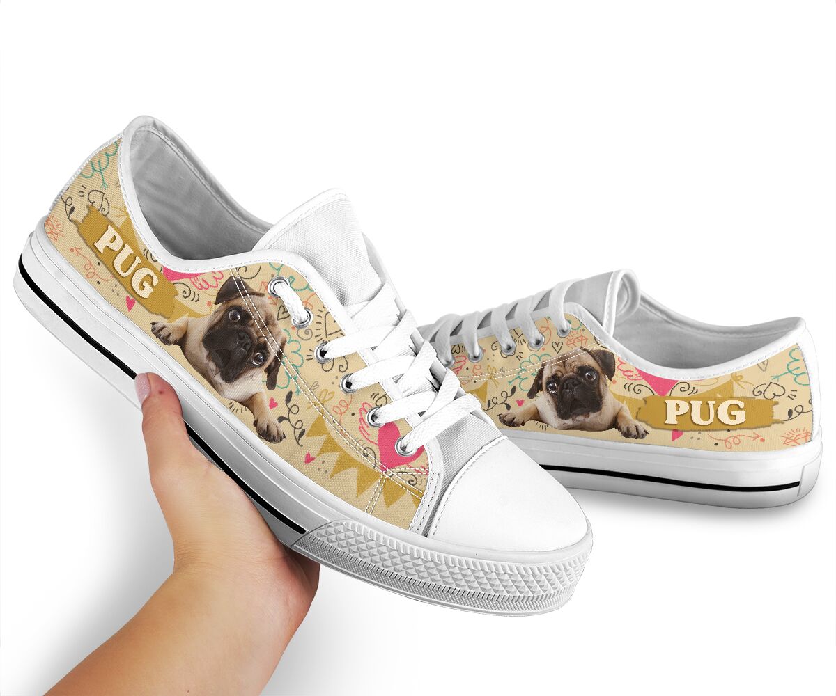 Pug In Drawing Background - Low TopShoe - Love Love Top Shoes