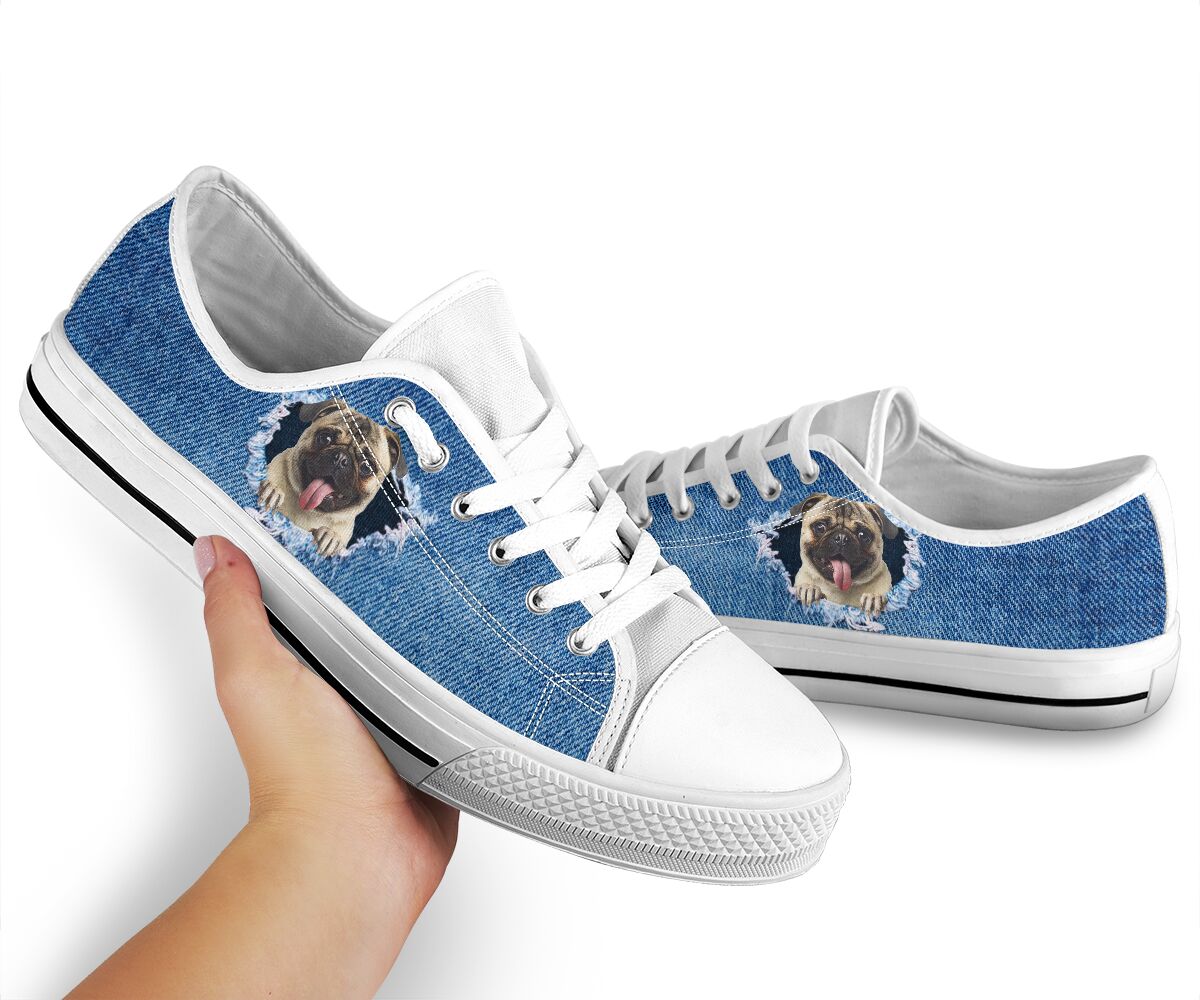 Pug Torn Denim - Low Top Shoe - Love Low Top Shoes