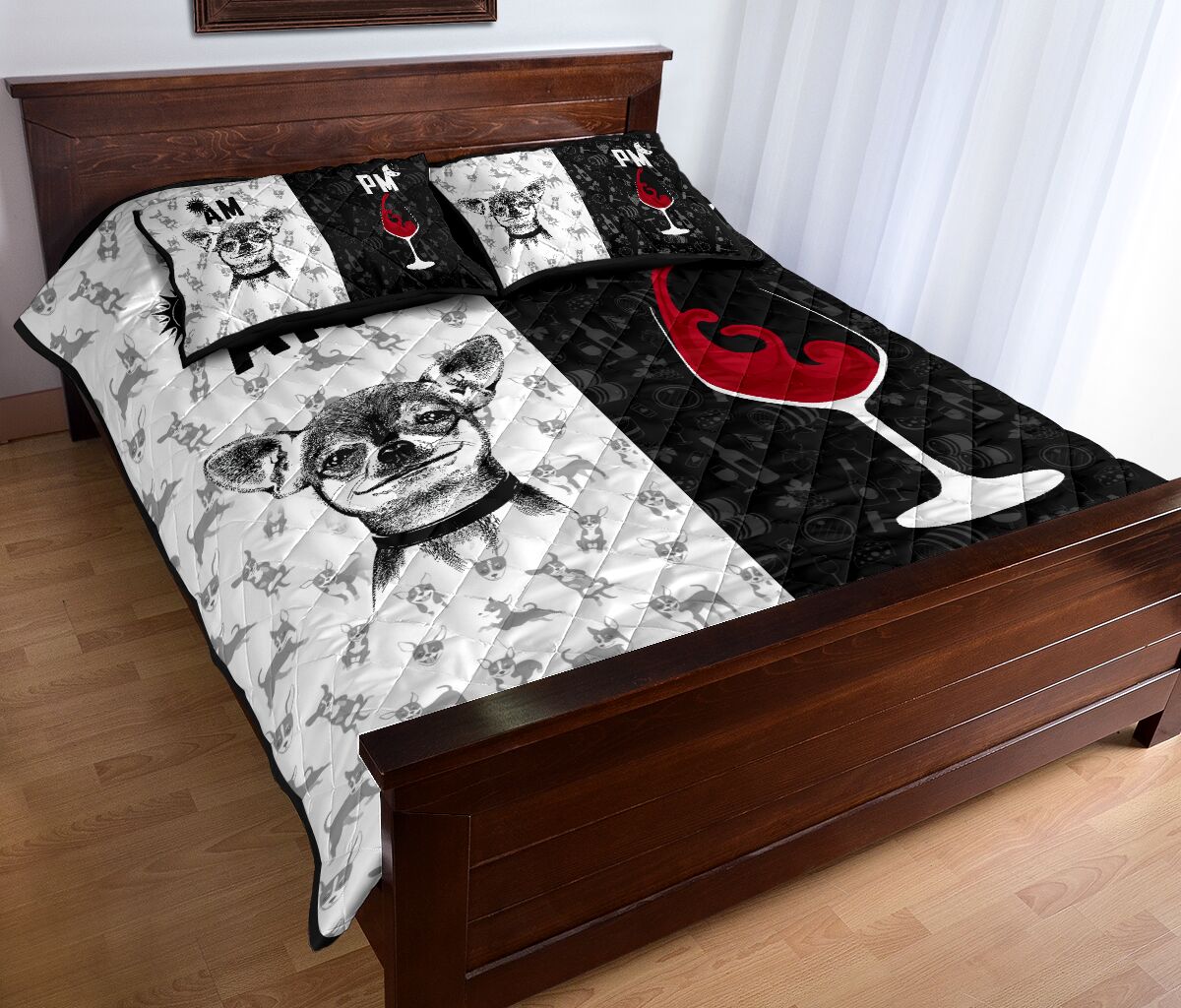 Chihuahua Dog Black And White Style Quilt Bed Set - Love Quilt Bedding Set