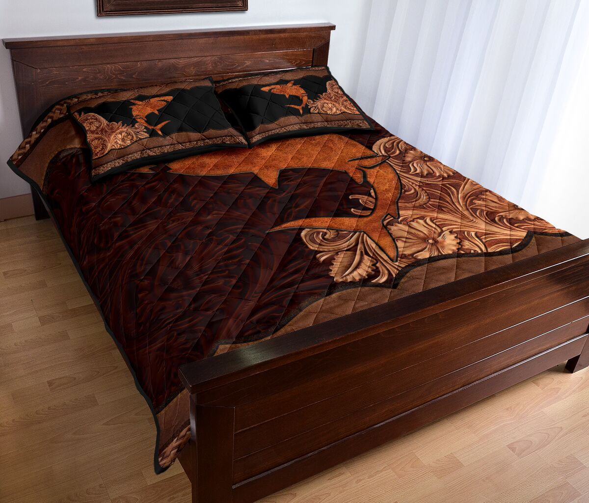 Shark Carving Leather Skin Style Quilt Bed Set - Love Quilt Bedding Set