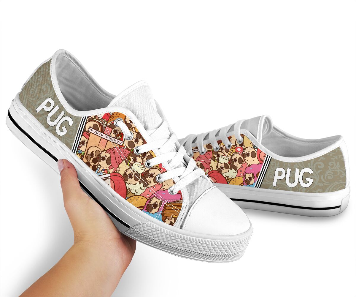 Pug Pattern Sticker - Low Top Shoe - Love Love Top Shoes