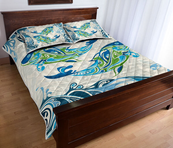 Dolphin Abstract Curve Background Style Quilt Bed Set- Love Quilt Bedding Set