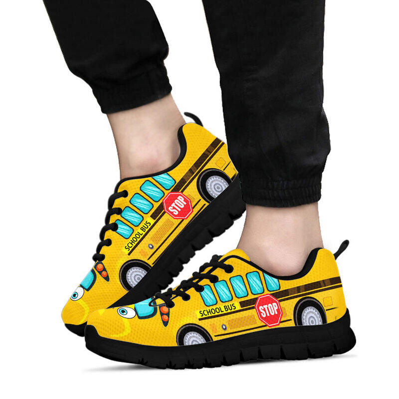School Bus Cartoon Sneakers, Runni- Love Sneakers