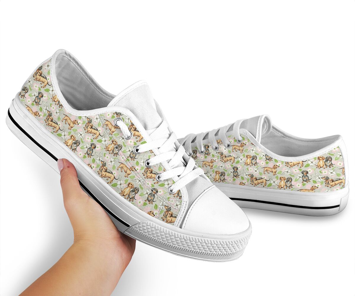 Dachshund Flower Pattern - Low Top Shoe - Love Love Top Shoes