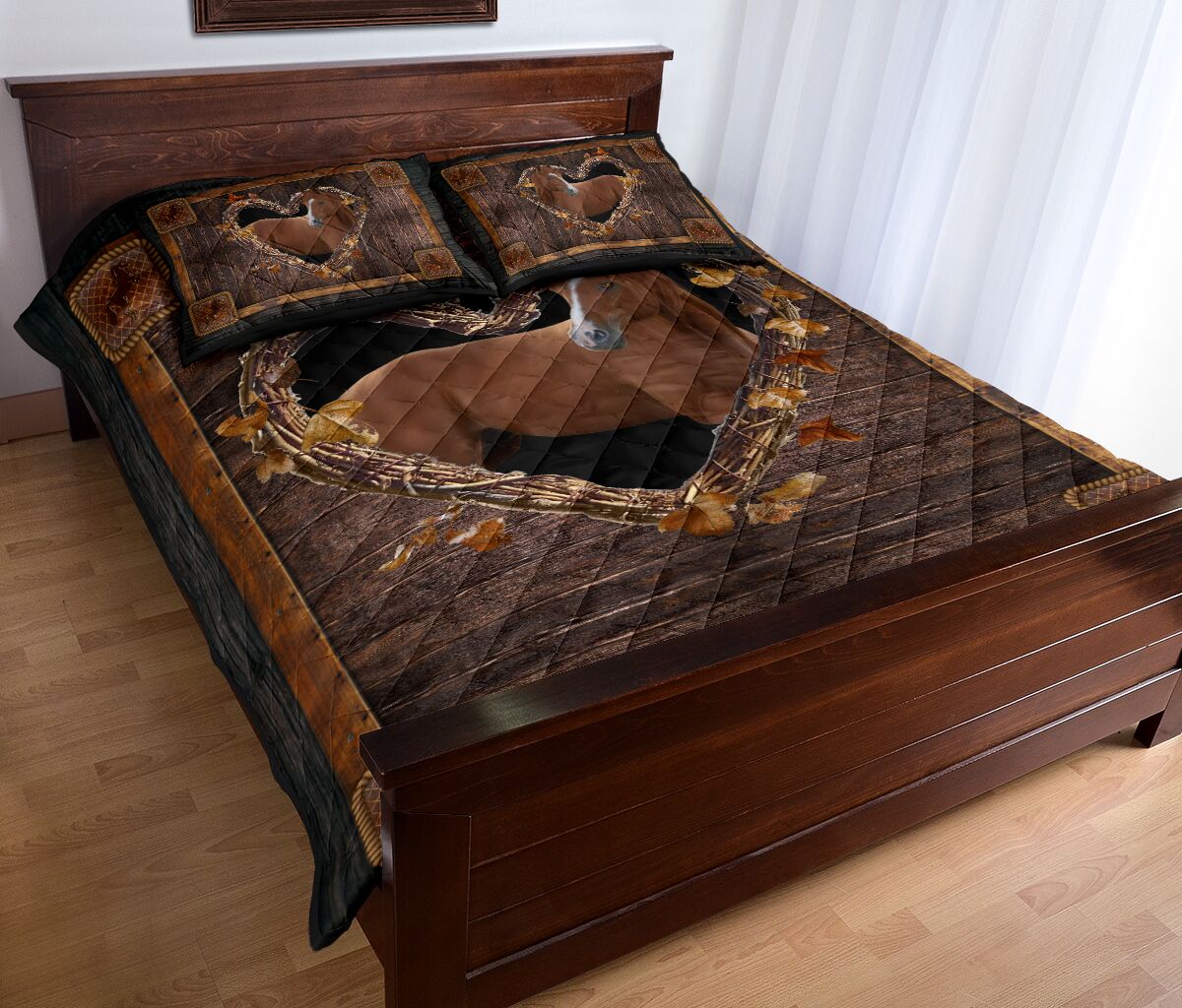Horse Wood Heart Tree Dry Style Quilt Bed Set - Love Quilt Bedding Set