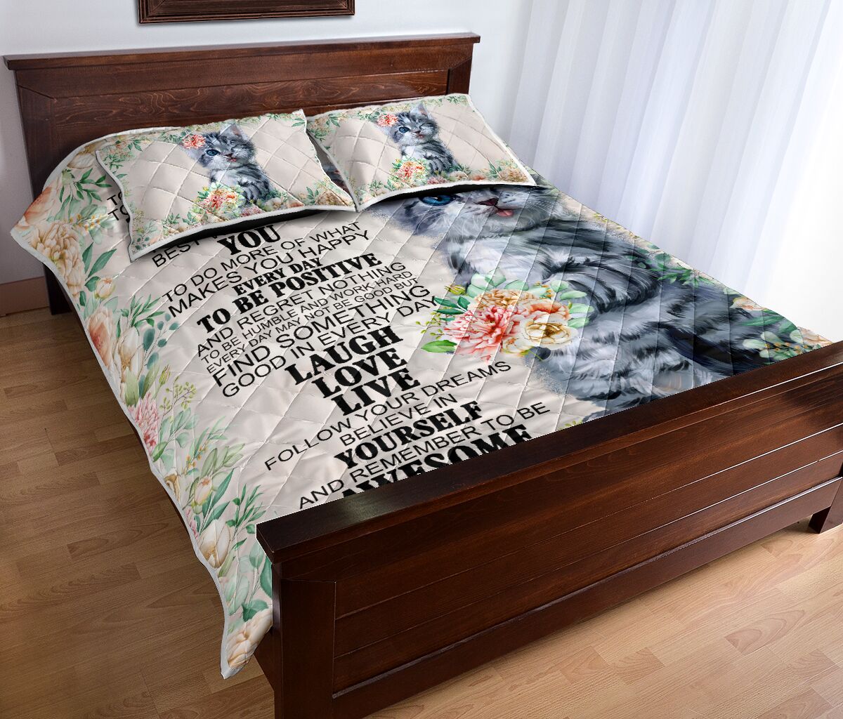Cat Laugh Love Live Funny Flower Art Quilt Bed Set - Love Quilt Bedding Set