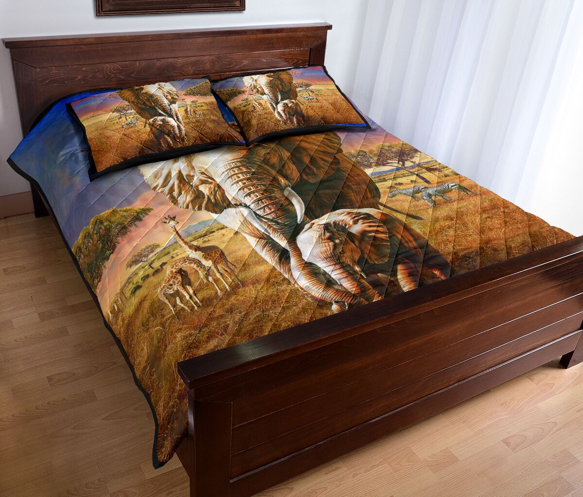 Elephant Mom And Baby Art Style Quilt Bed Set - Love Quilt Bedding Set