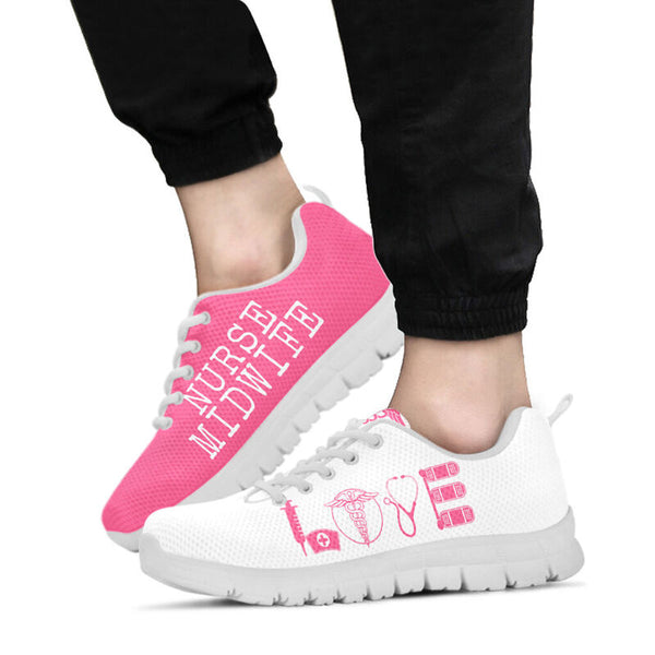 Nurse Midwife- Love Pink White Sneakers, Running Shoes, Shoes For Women, Shoes For Men, Cust- Love Sneakers