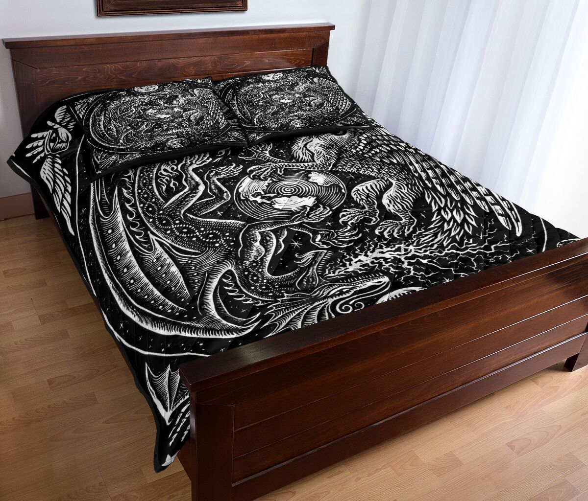 Dragon Andphoenix Drawn Art Style Quilt Bed Set - Love Quilt Bedding Set