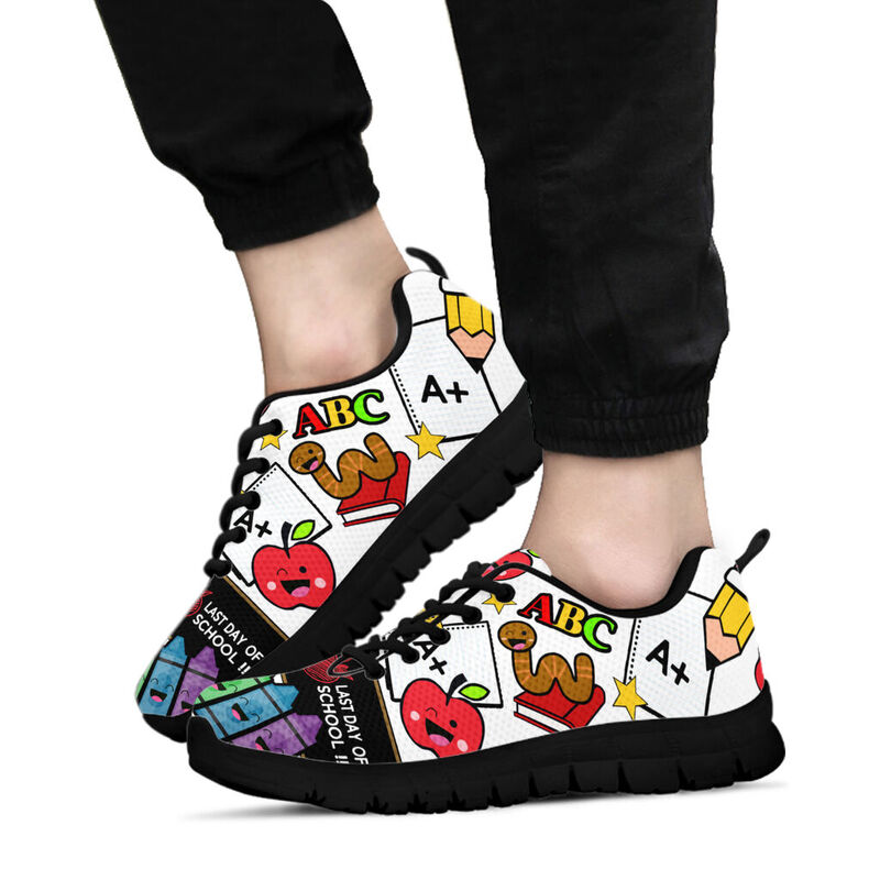 Teacher- Last Day Of School Black Sneakers, Running Shoes, Shoes For Women, Shoes For Men, C- Love Sneakers