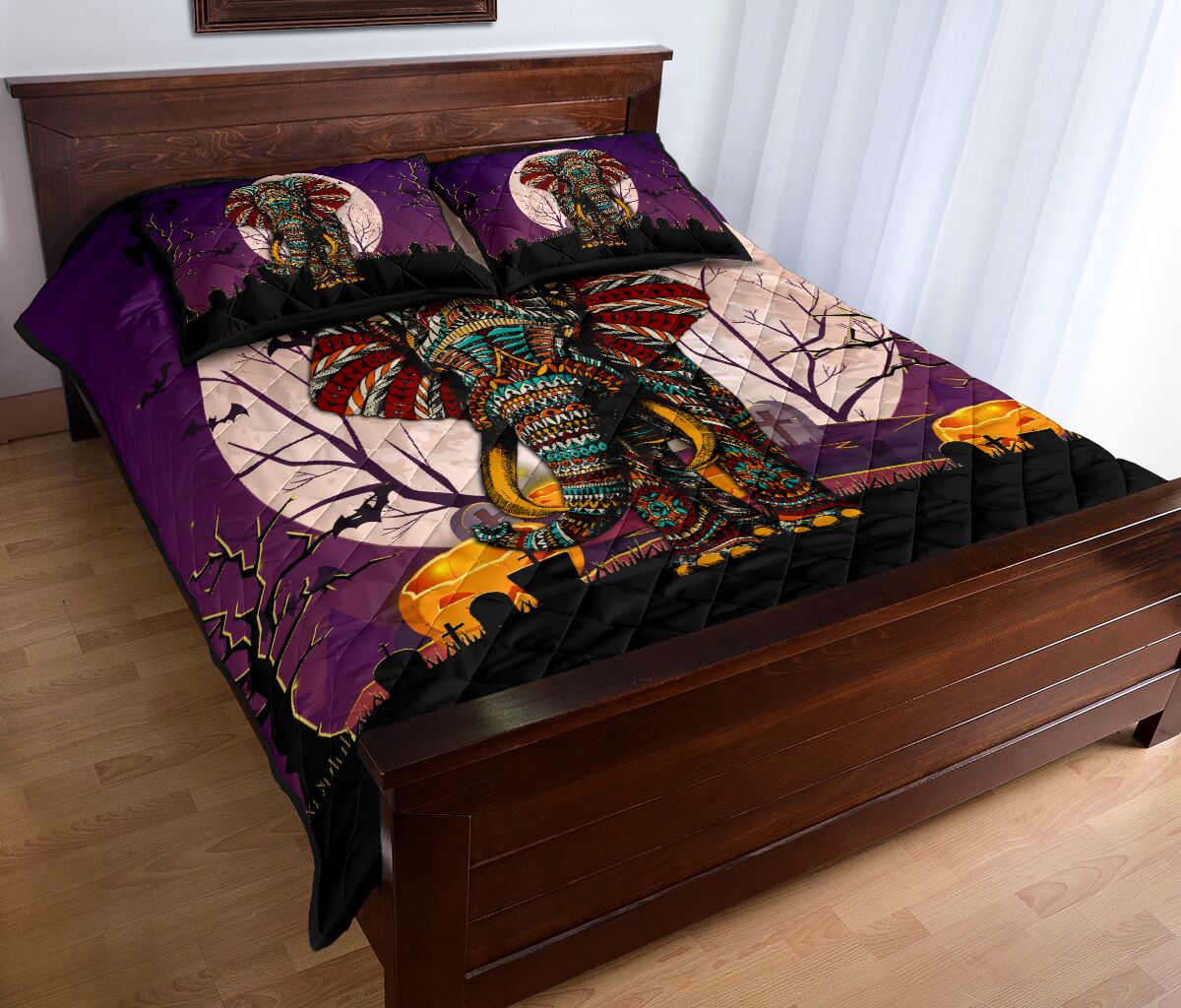 Elephant Halloween Art Style Quilt Bed Set - Love Quilt Bedding Set