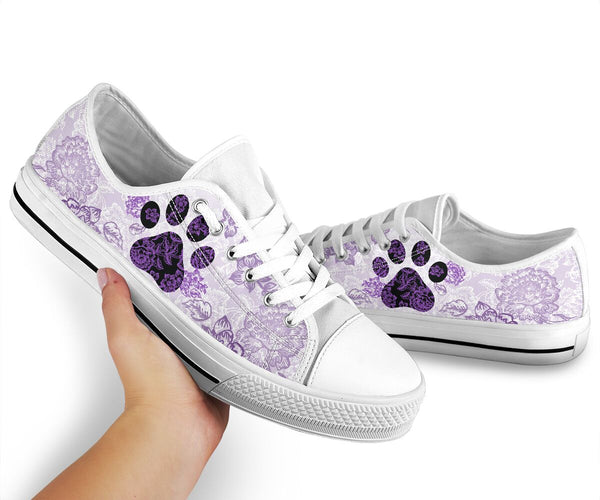 Dog Paw Purple Flower - Low Top Shoe - Love Love Top Shoes