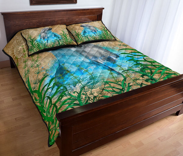 Dolphin Seaweed Paper Old Quilt Bed Set - Love Quilt Bedding Set