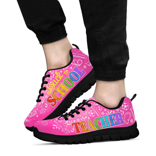 Back To School Teacher Pink Sneakers, Running - Love Sneakers