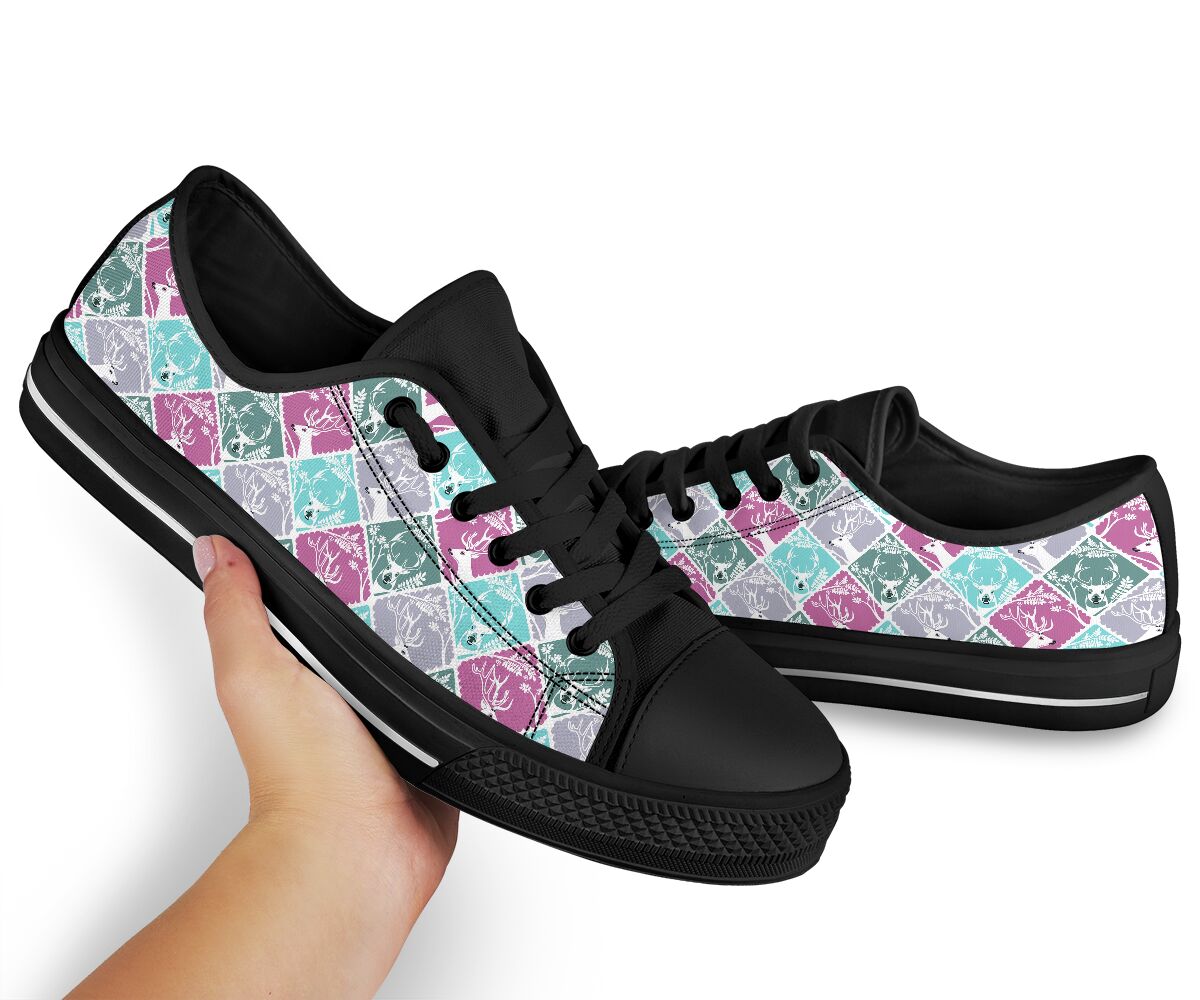 Deer Daily Pattern Black Low Top Shoes