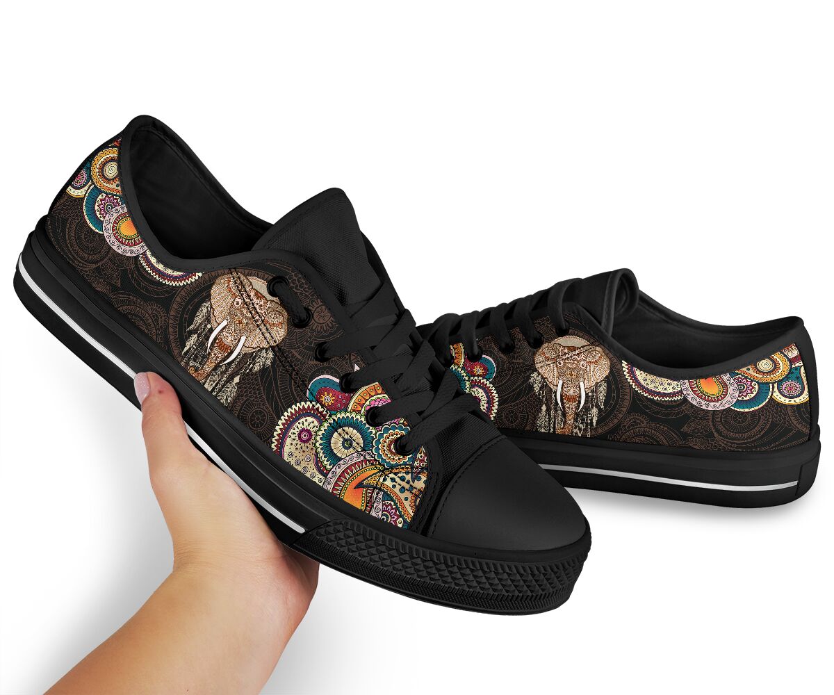 Elephant Henna Paisley Low Top Black Shoes