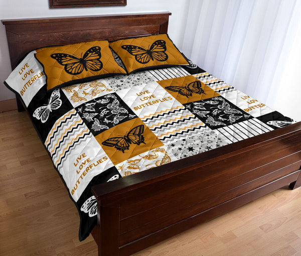 Live Love Butterflies Pattern Quilt Bed Set - Love Quilt Bedding Set