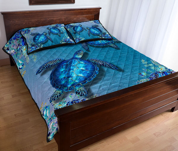 Turtle Galaxy Floral Quilt Bed Set - Love Quilt Bedding Set