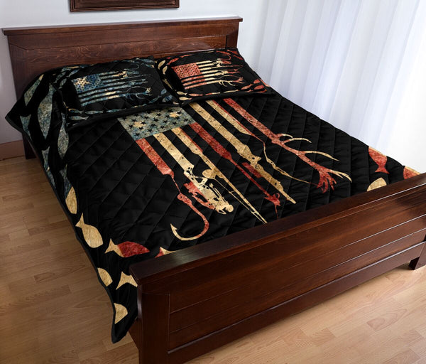 Fishing - Ameracan Flag - Quilt Bed Set 12 - Love Quilt Bedding Set