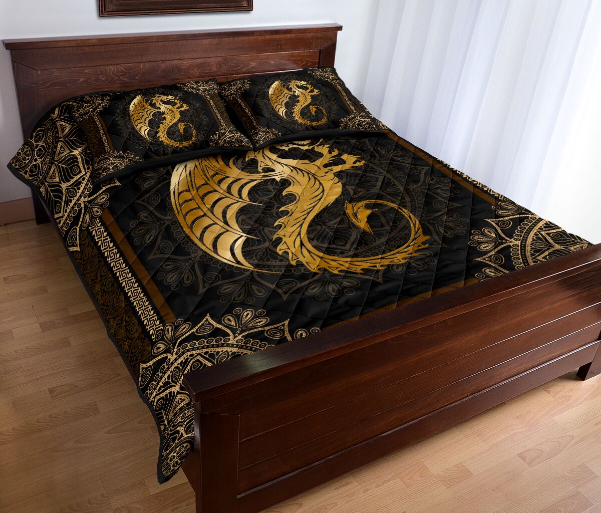 Dragon Mandala Gold Style Quilt Bed Set - Love Quilt Bedding Set