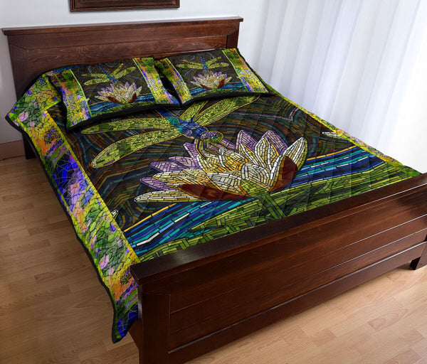 Dragonfly Paper Mosaic Style Quilt Bed Set - Love Quilt Bedding Set