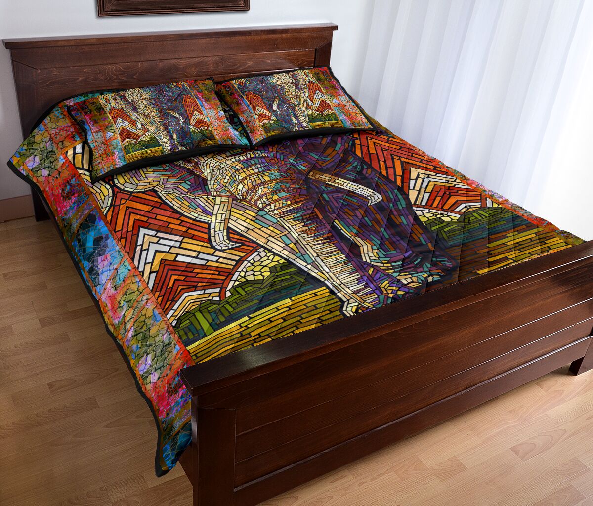 Elephant Paper Mosaic Style Quilt Bed Set - Love Quilt Bedding Set