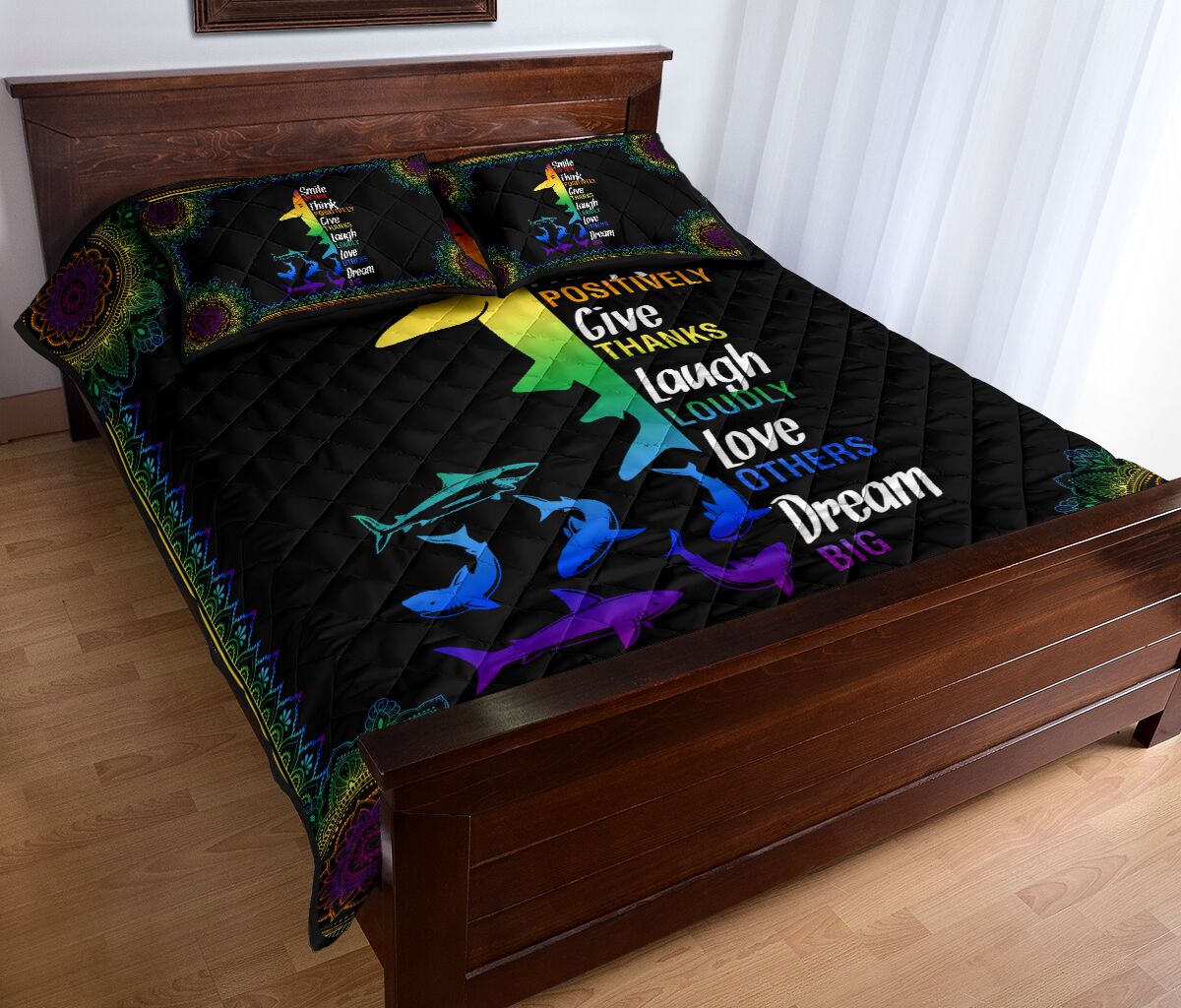 Shark Rainbow Color Smile Often Think Quilt Bed Set 2- Love Quilt Bedding Set