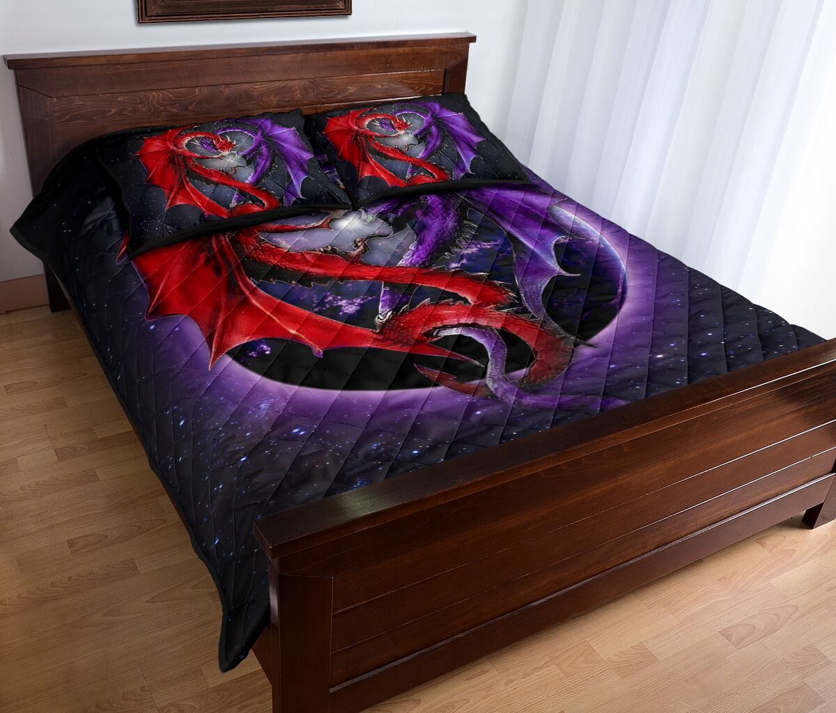 Dragon Red And Purple Light Art Style Quilt Bed Set - Love Quilt Bedding Set