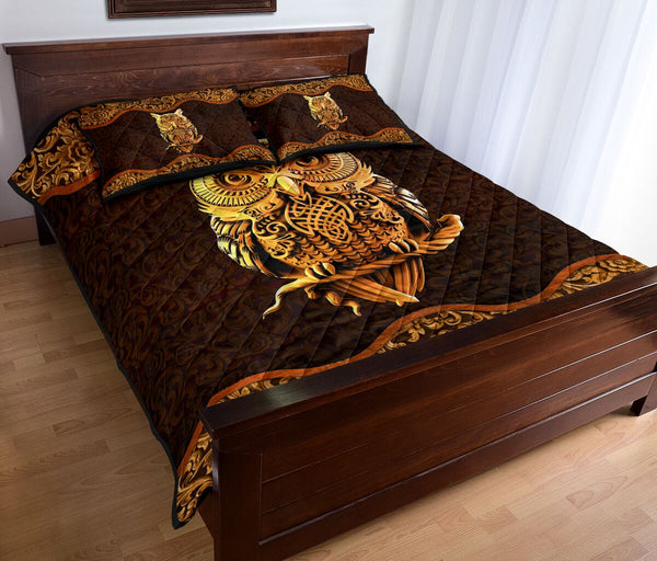 Owl Wood Carving Quilt Bed Set - Love Quilt Bedding Set