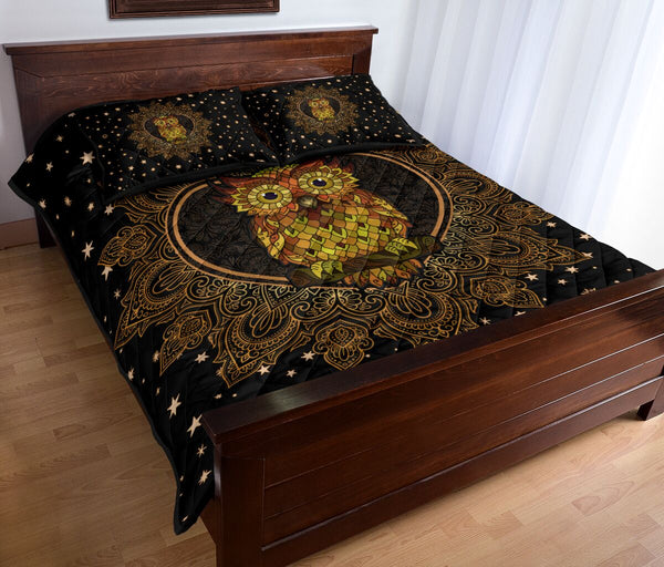 Owl Mandala Gold Art Style Quilt Bed Set- Love Quilt Bedding Set