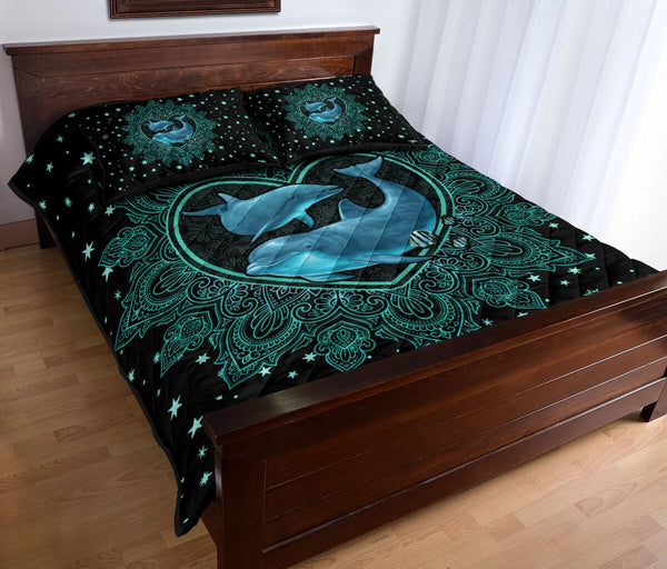 Dolphin Mandala Gold Art Style Quilt Bed Set- Love Quilt Bedding Set