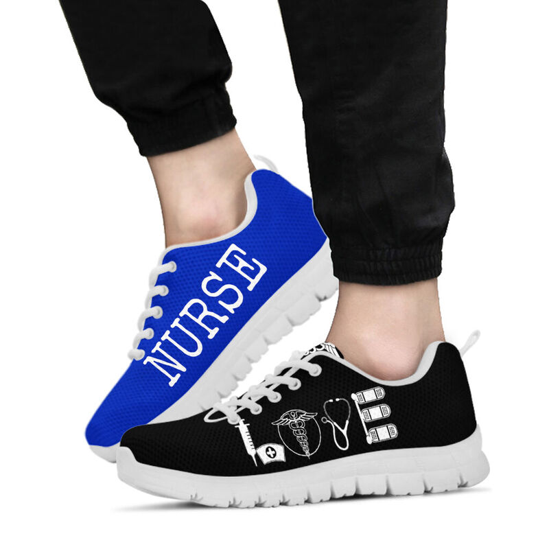 Nurse- Love Royal Blue Black Sneakers, Running Shoes, Shoes For Women, Shoes For Men, Custo- Love Sneakers